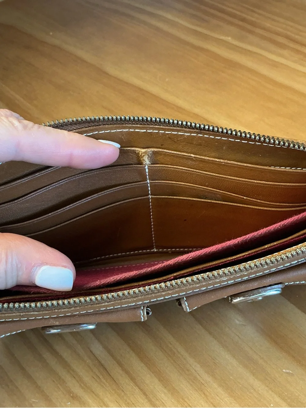 Marc Jacobs Vintage Tan Leather Zip Wallet with Front Buckle Pockets